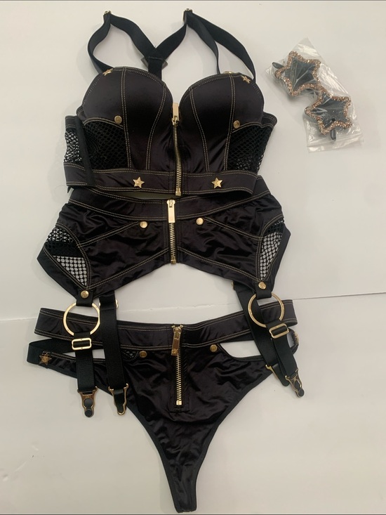 Honey Birdette Other - Honey Birdette Black & Gold Strappy Lingerie Set